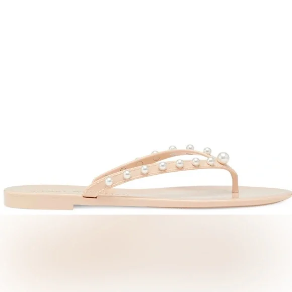 Stuart Weitzman Goldie Jelly Flip Flop Pearls Size US 8 EU 39 Dusty Pink - Picture 9 of 9